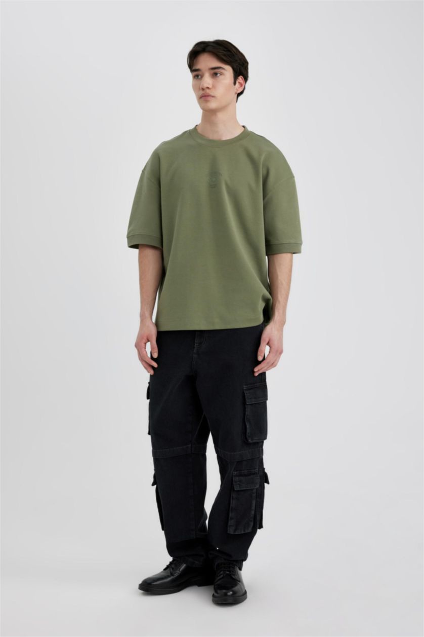 رجالي أسود بنطلون جينز باجي برجل عريض وايد ليج وخصر عادي