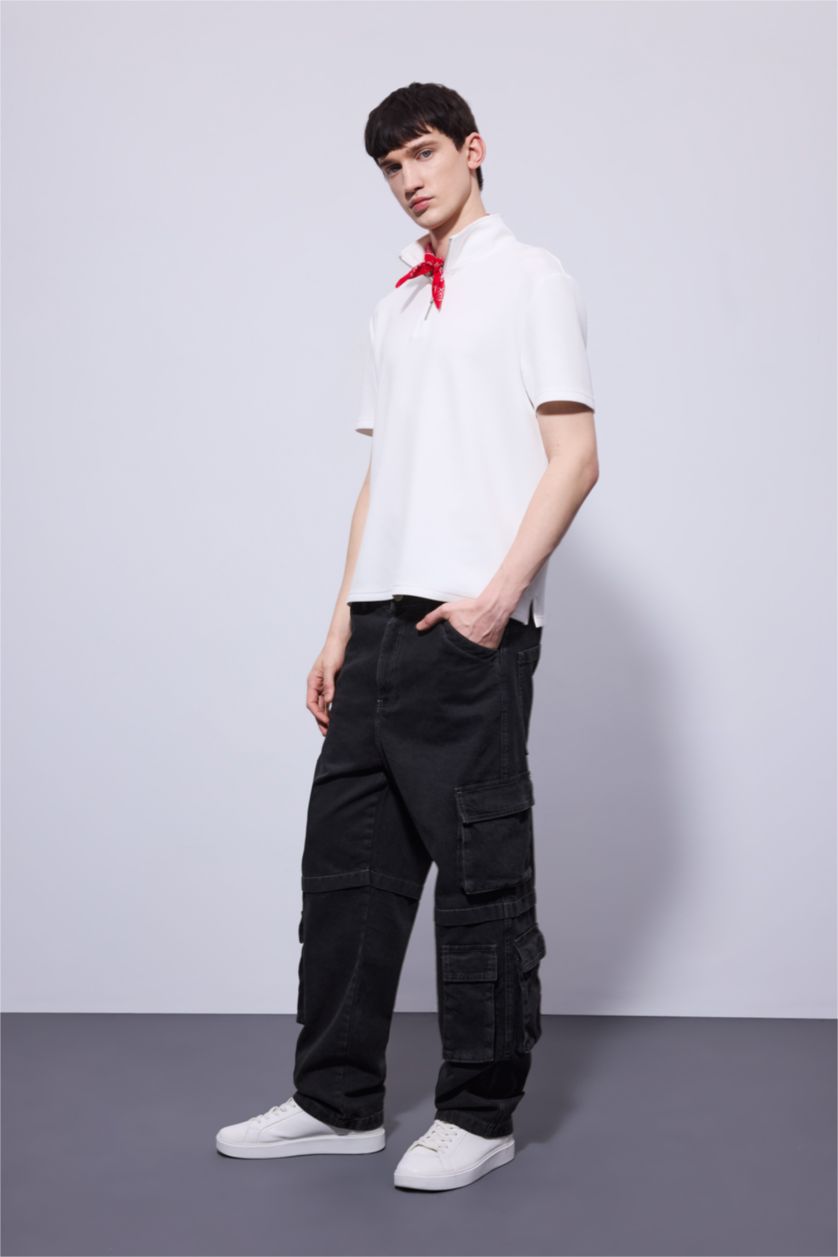 رجالي أسود بنطلون جينز باجي برجل عريض وايد ليج وخصر عادي