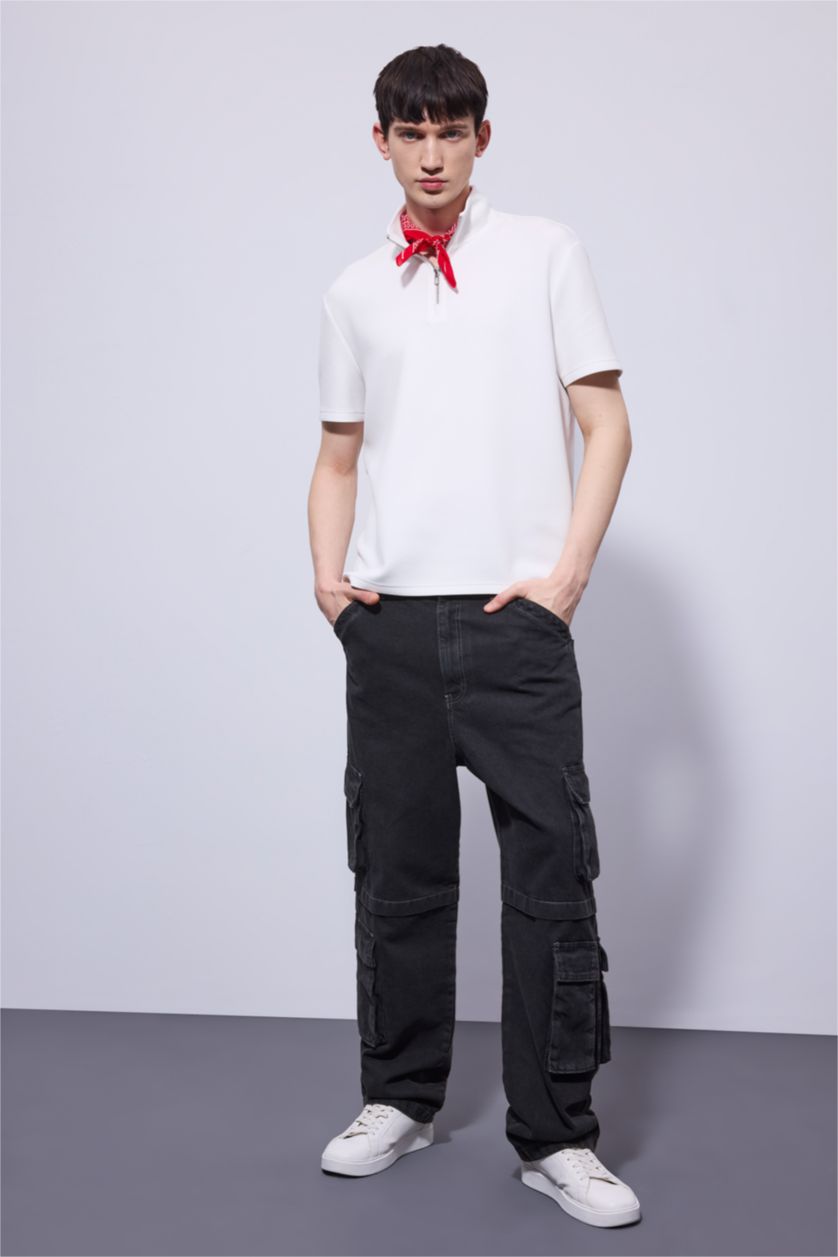 رجالي أسود بنطلون جينز باجي برجل عريض وايد ليج وخصر عادي