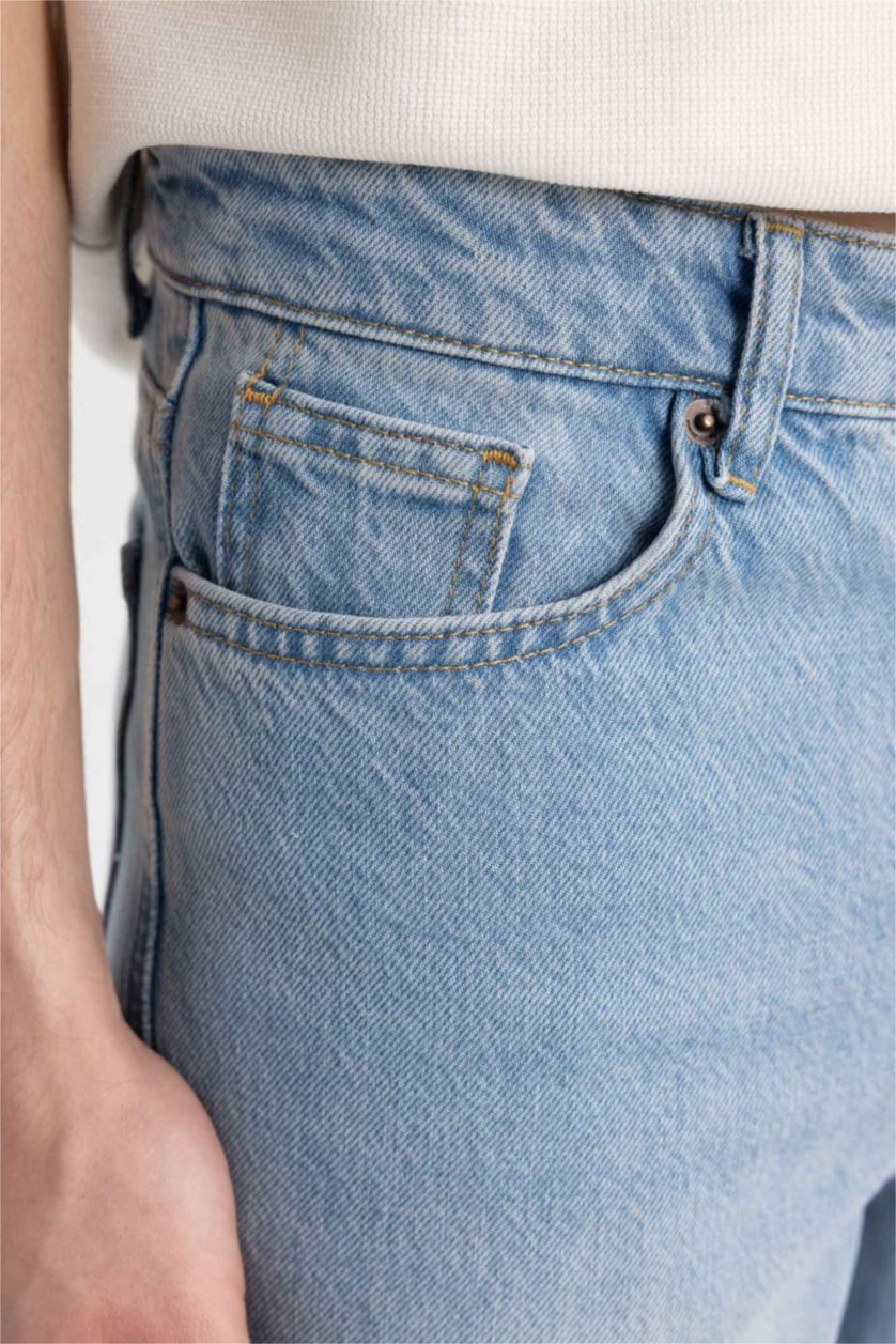 Erkek Açık Mavi Slim Crop Fit Dar Kalıp Normal Bel Dar Paça Jean Pantolon