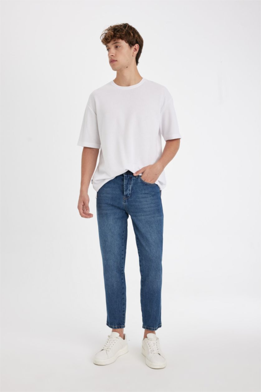 MAN Dark Blue Slim Crop Fit Normal Waist Narrow Leg Jeans