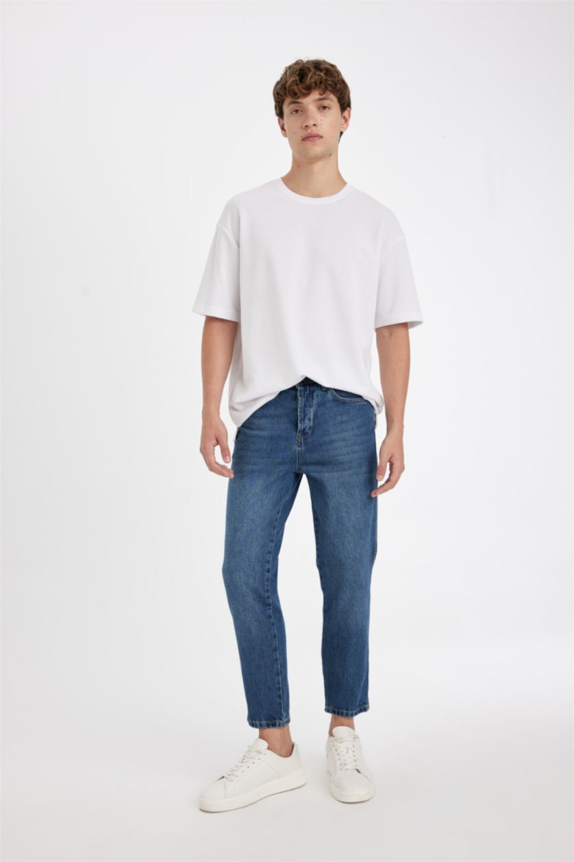 MAN Dark Blue Slim Crop Fit Normal Waist Narrow Leg Jeans