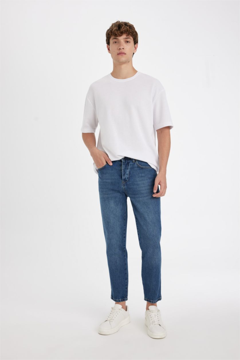 MAN Dark Blue Slim Crop Fit Normal Waist Narrow Leg Jeans