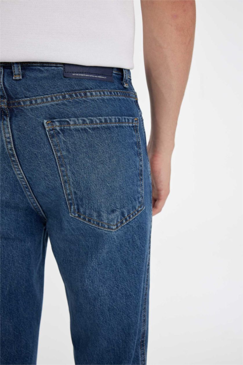 MAN Dark Blue Slim Crop Fit Normal Waist Narrow Leg Jeans