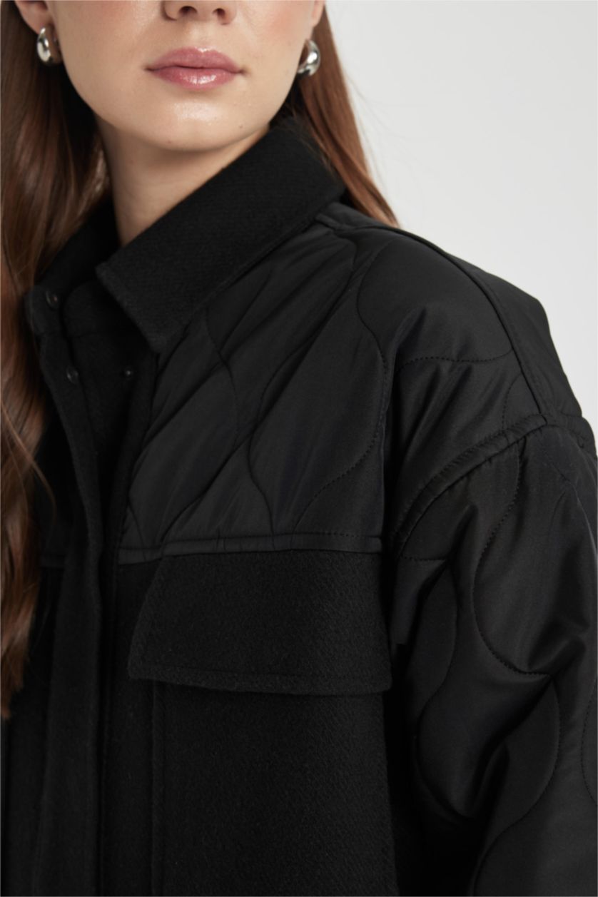 نساء أسود جاكيت بومبر كاجوال بجيب مزدوج