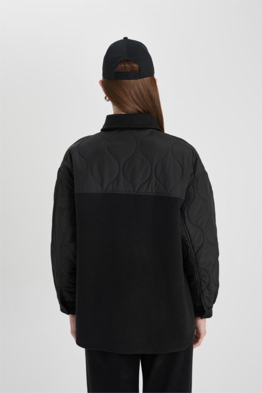 نساء أسود جاكيت بومبر كاجوال بجيب مزدوج