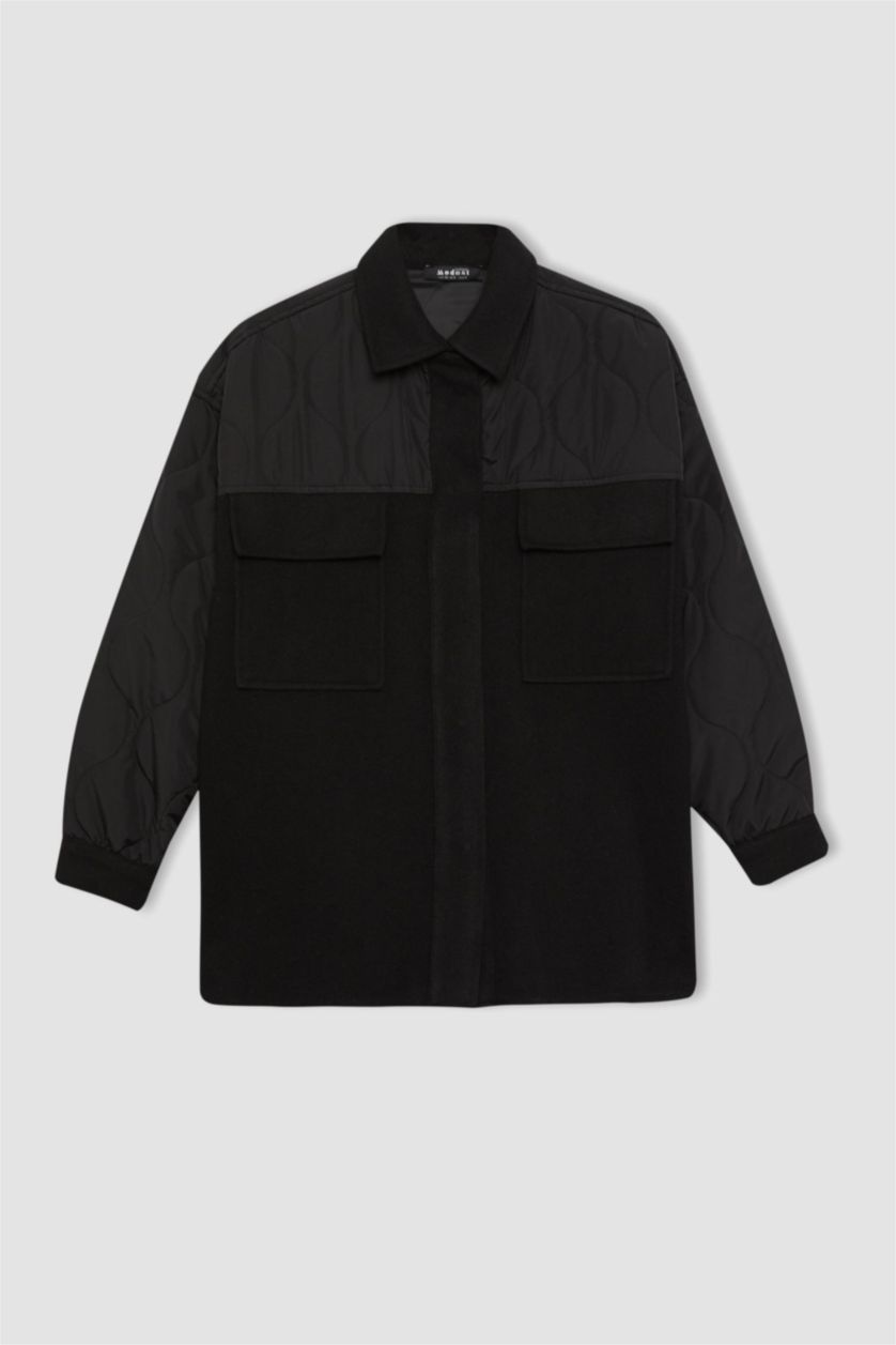 نساء أسود جاكيت بومبر كاجوال بجيب مزدوج