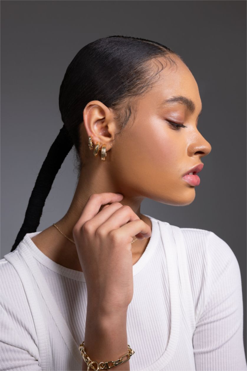 Kadın Altın Kadın 3'lü Gold Halka Küpe