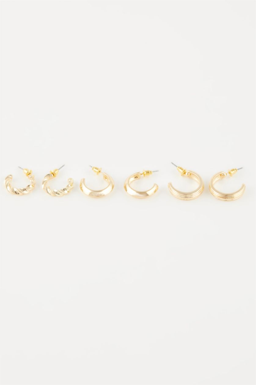 Kadın Altın Kadın 3'lü Gold Halka Küpe