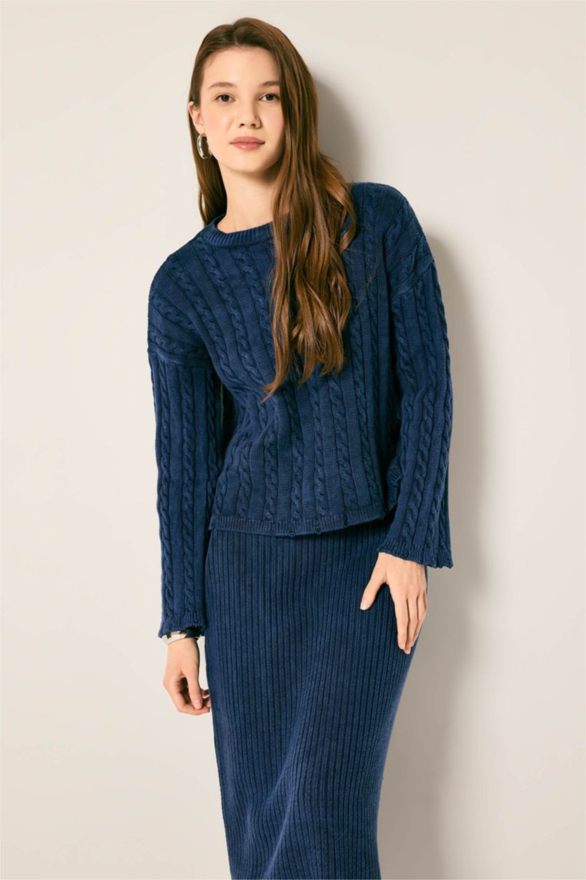 WOMAN NAVY Regular Fit Cotton Knitted Pullover Tunic