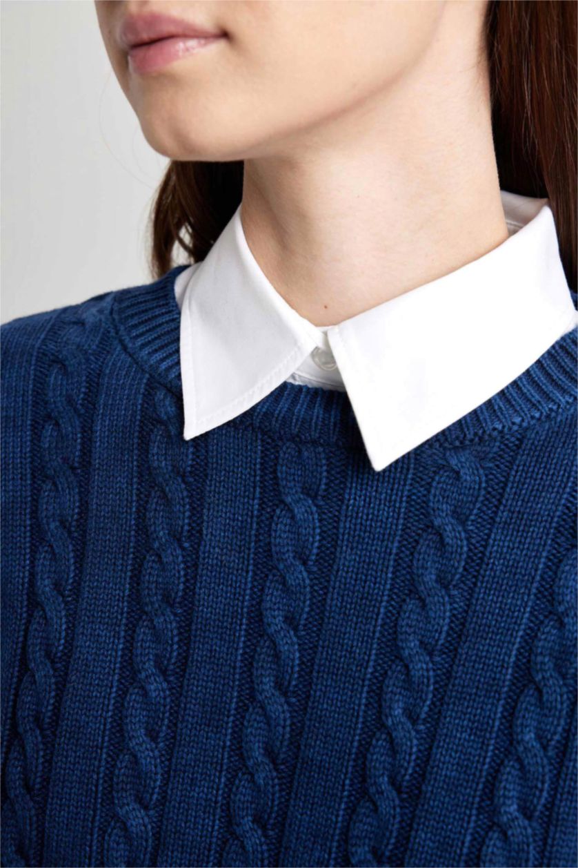 WOMAN NAVY Regular Fit Cotton Knitted Pullover Tunic