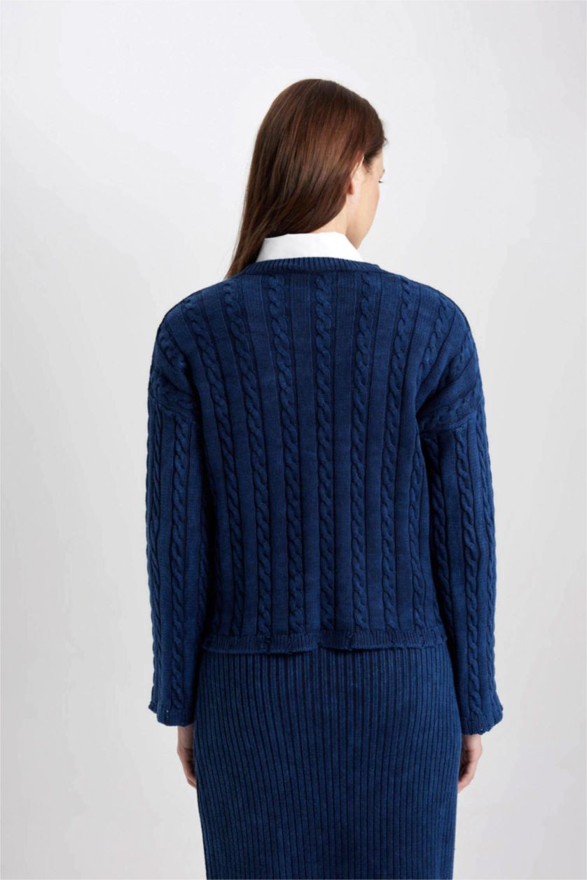 WOMAN NAVY Regular Fit Cotton Knitted Pullover Tunic