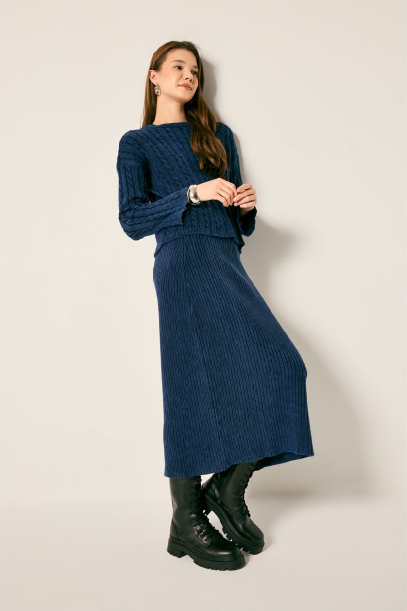 WOMAN NAVY Regular Fit Cotton Skirt