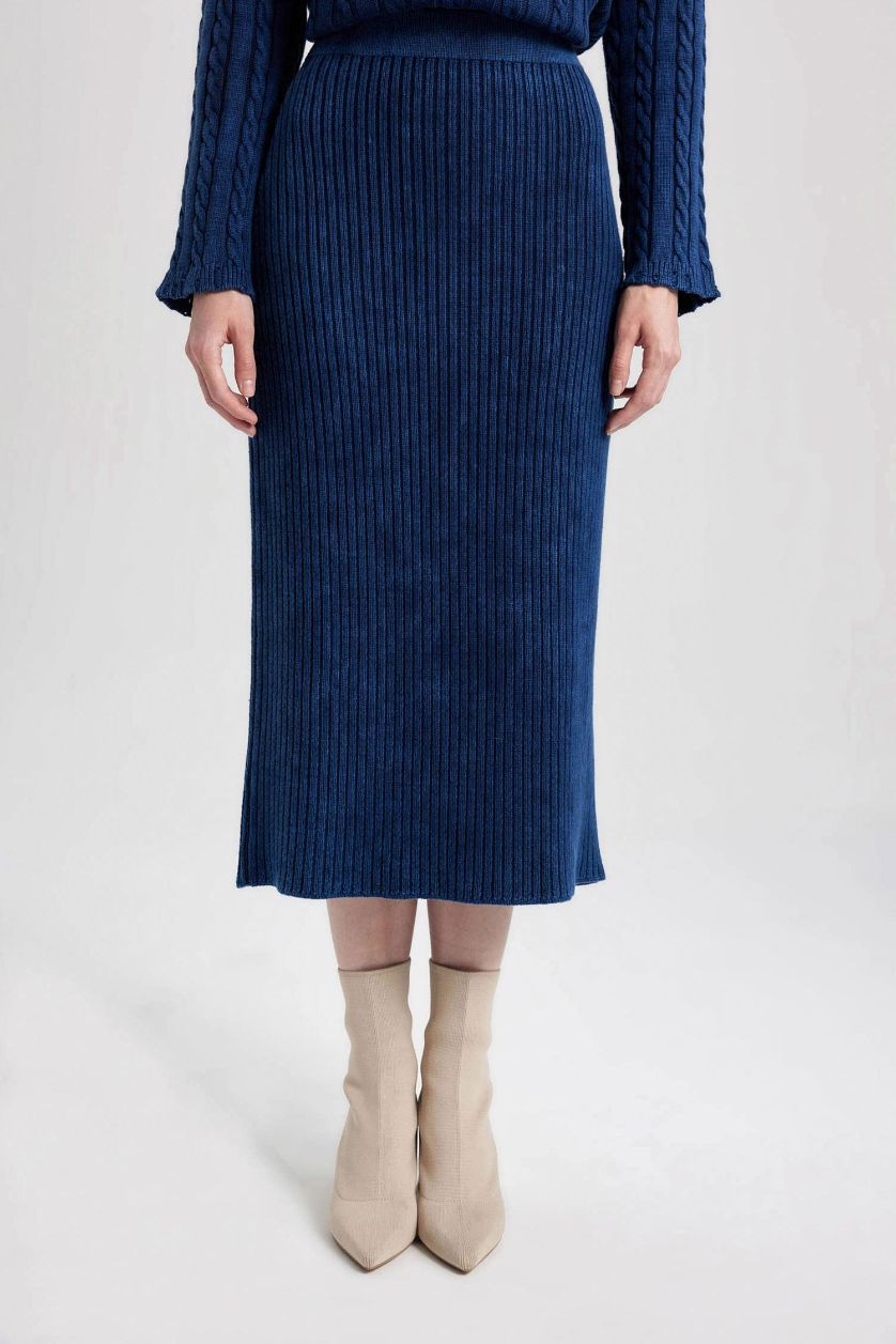 WOMAN NAVY Regular Fit Cotton Skirt