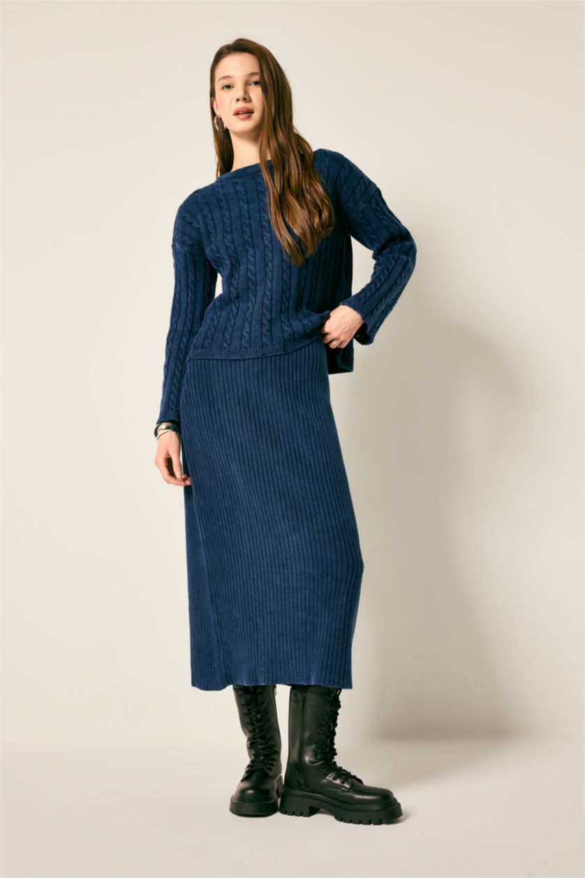 WOMAN NAVY Regular Fit Cotton Skirt