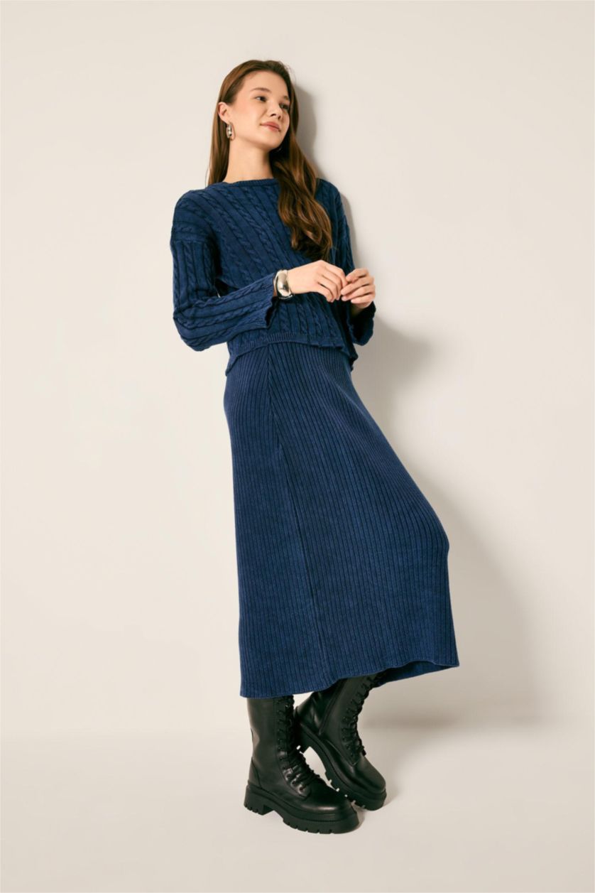 WOMAN NAVY Regular Fit Cotton Skirt