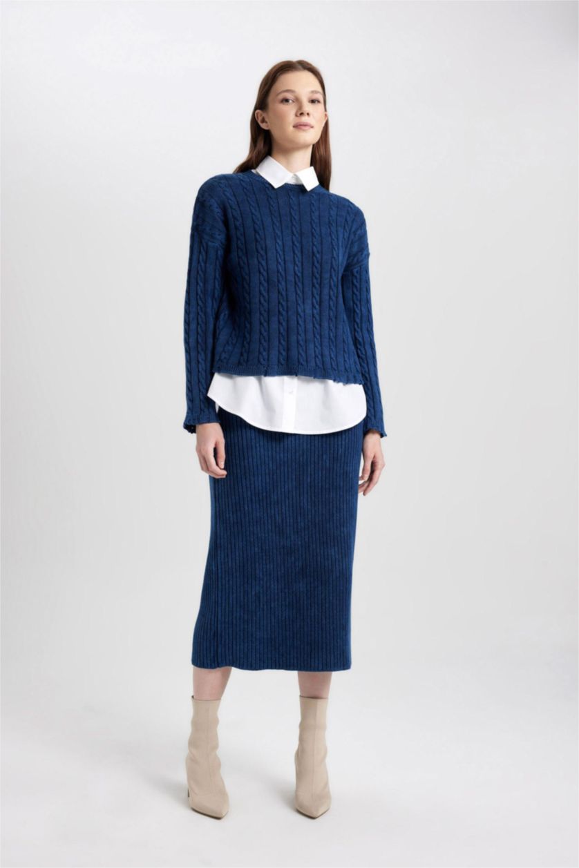 WOMAN NAVY Regular Fit Cotton Skirt