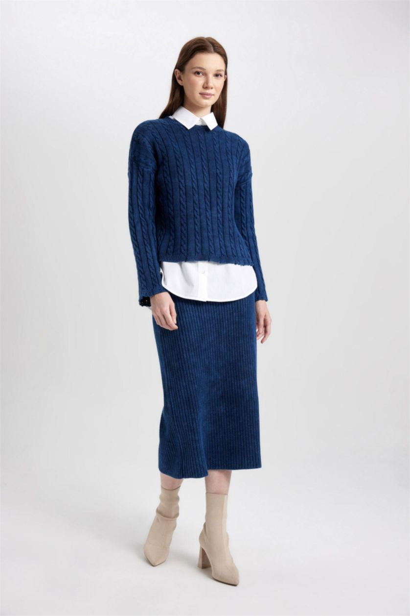 WOMAN NAVY Regular Fit Cotton Skirt