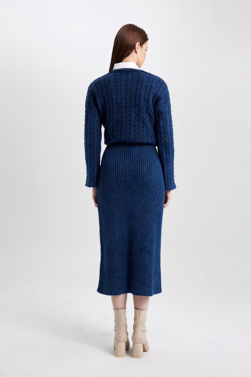 WOMAN NAVY Regular Fit Cotton Skirt