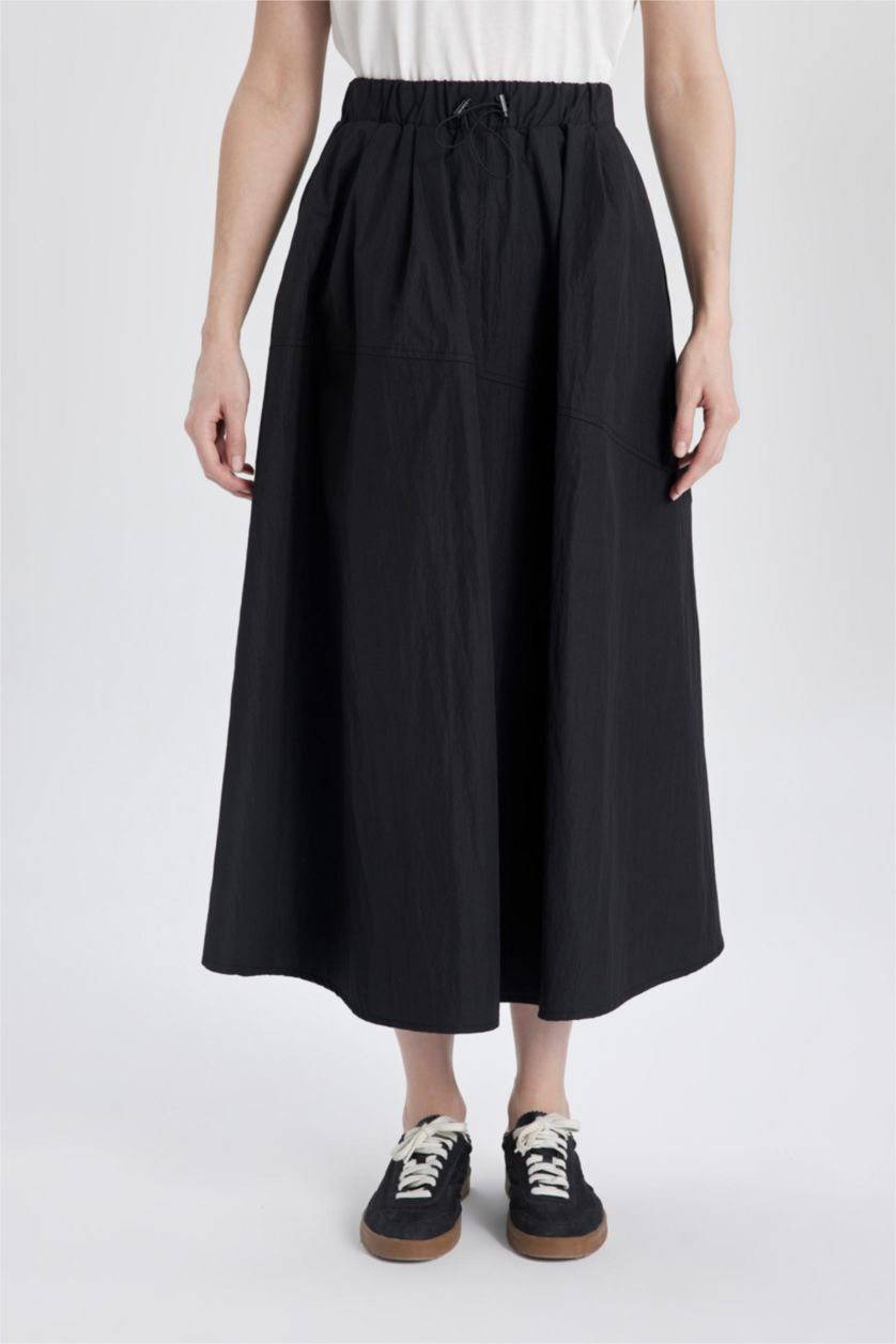 WOMAN Black A-Line Parachute Long Skirt
