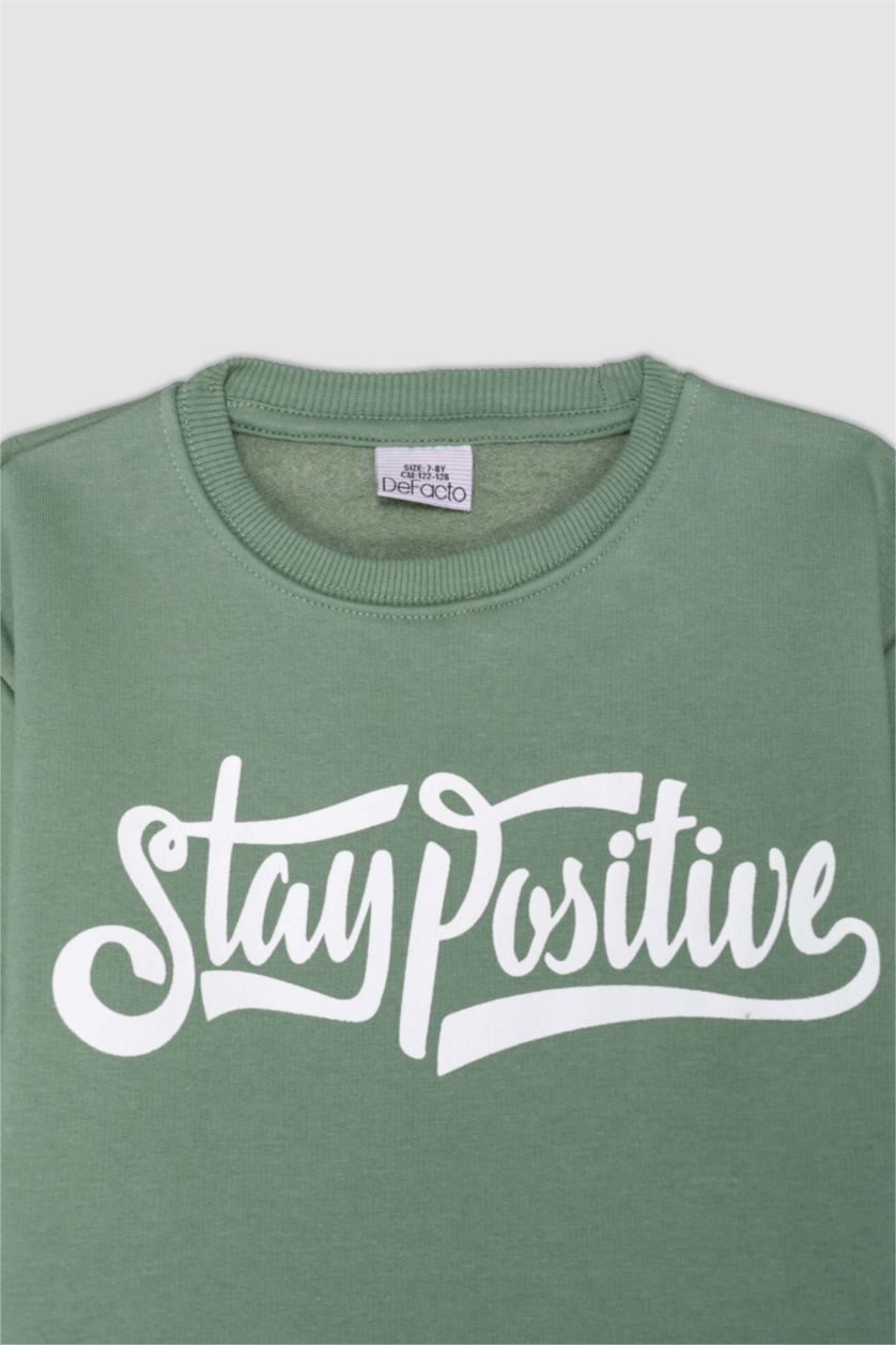 BOYS & TEENS Light Green Boy Regular Fit Crew Neck Thick Sweatshirt