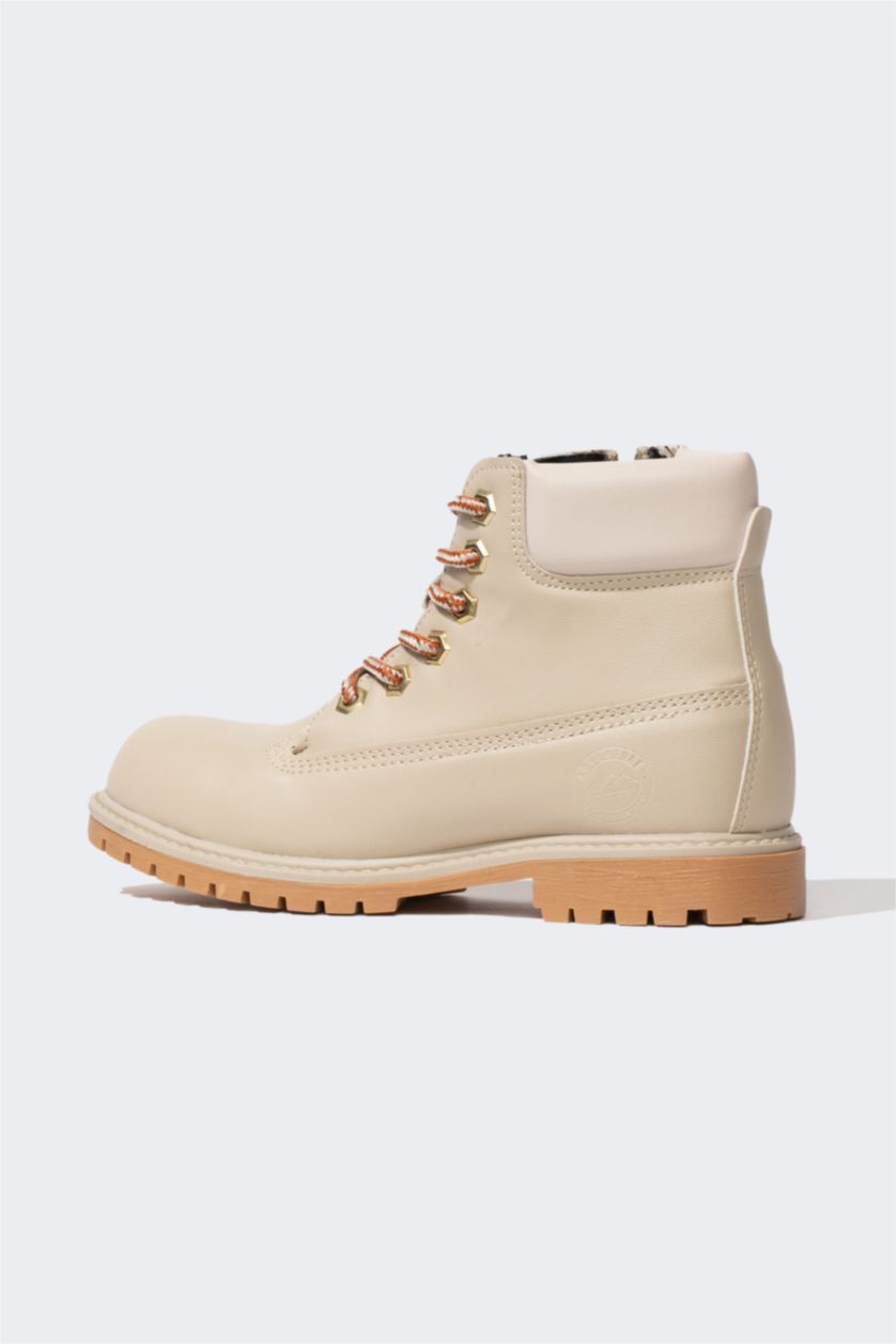 بنات بيج بوت بناتي جلد صناعي بكعب مسنن برباط وسحاب