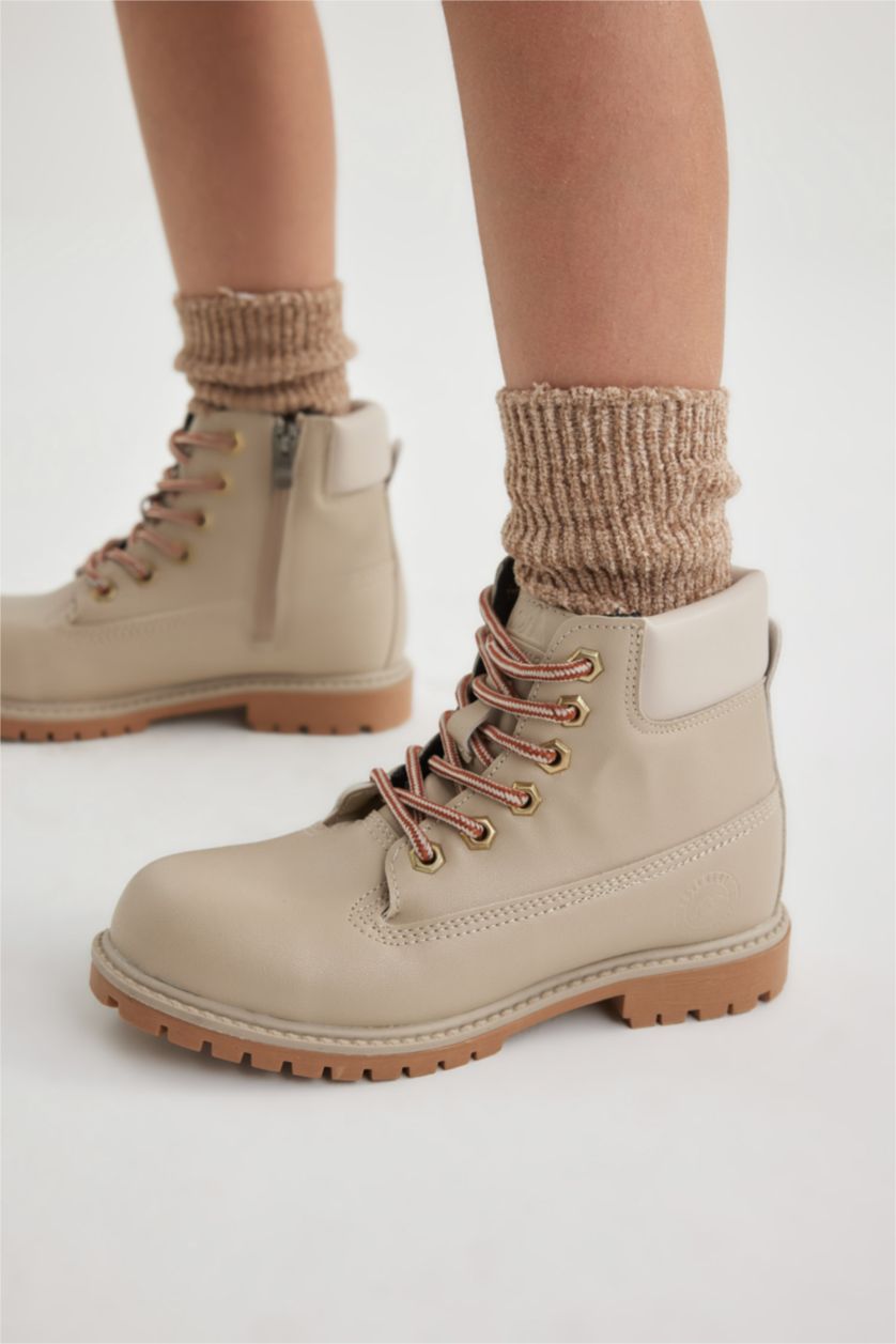 بنات بيج بوت بناتي جلد صناعي بكعب مسنن برباط وسحاب