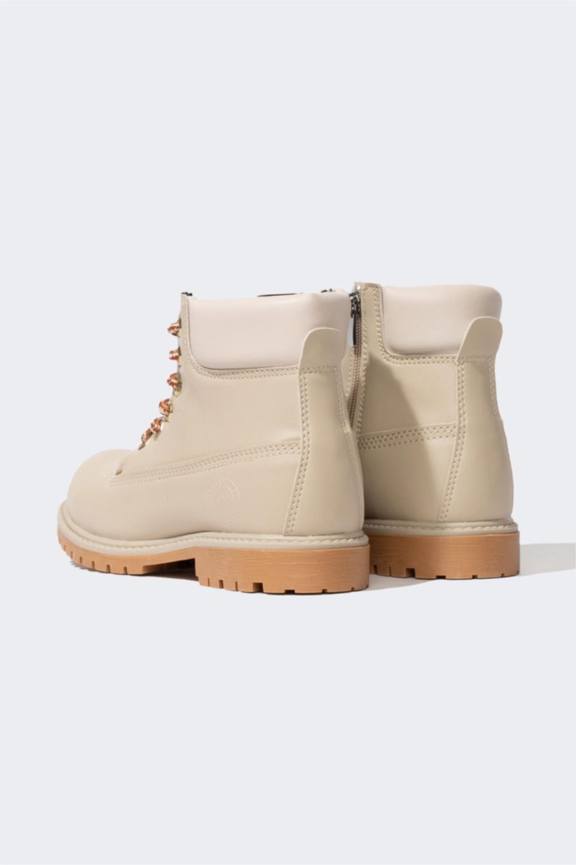 بنات بيج بوت بناتي جلد صناعي بكعب مسنن برباط وسحاب