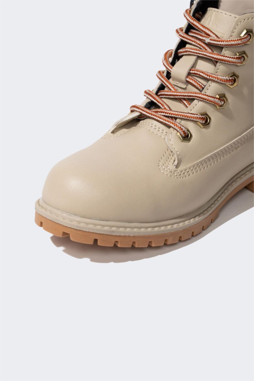 بنات بيج بوت بناتي جلد صناعي بكعب مسنن برباط وسحاب