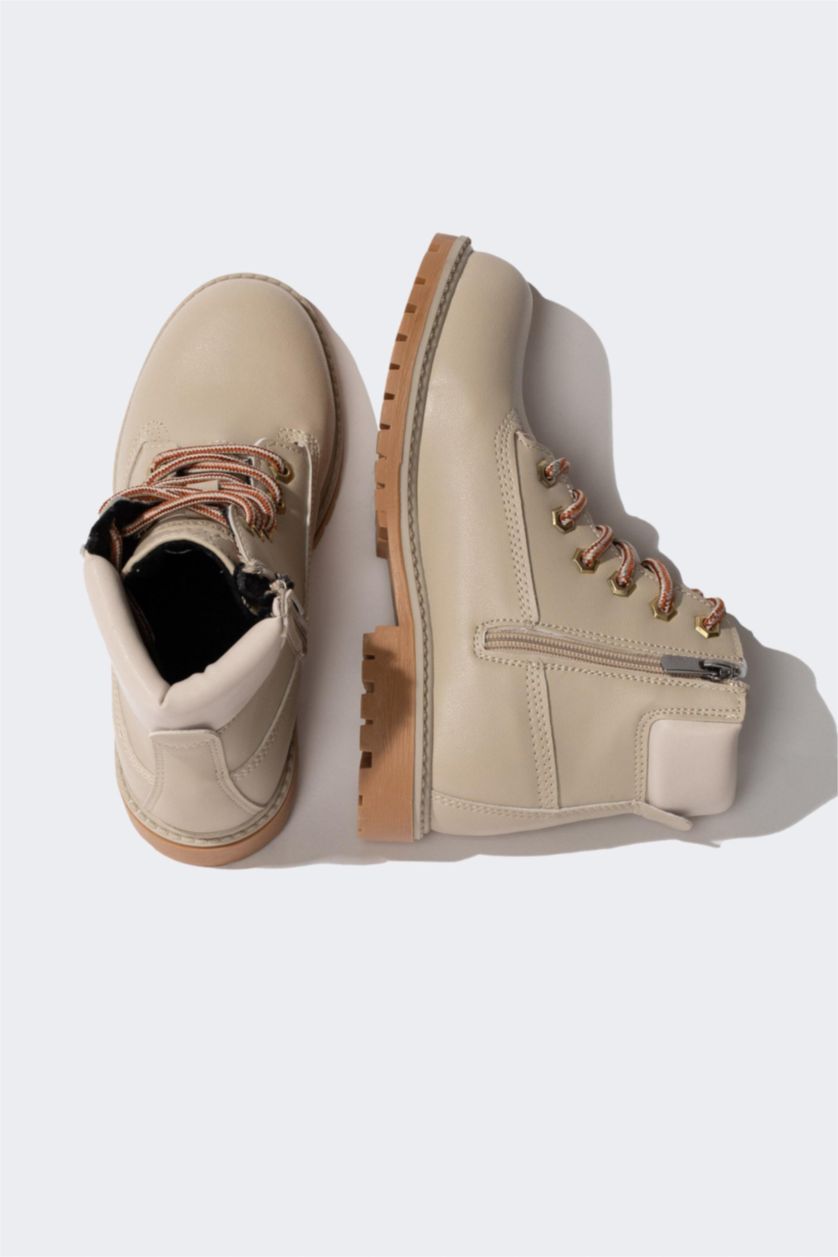 بنات بيج بوت بناتي جلد صناعي بكعب مسنن برباط وسحاب