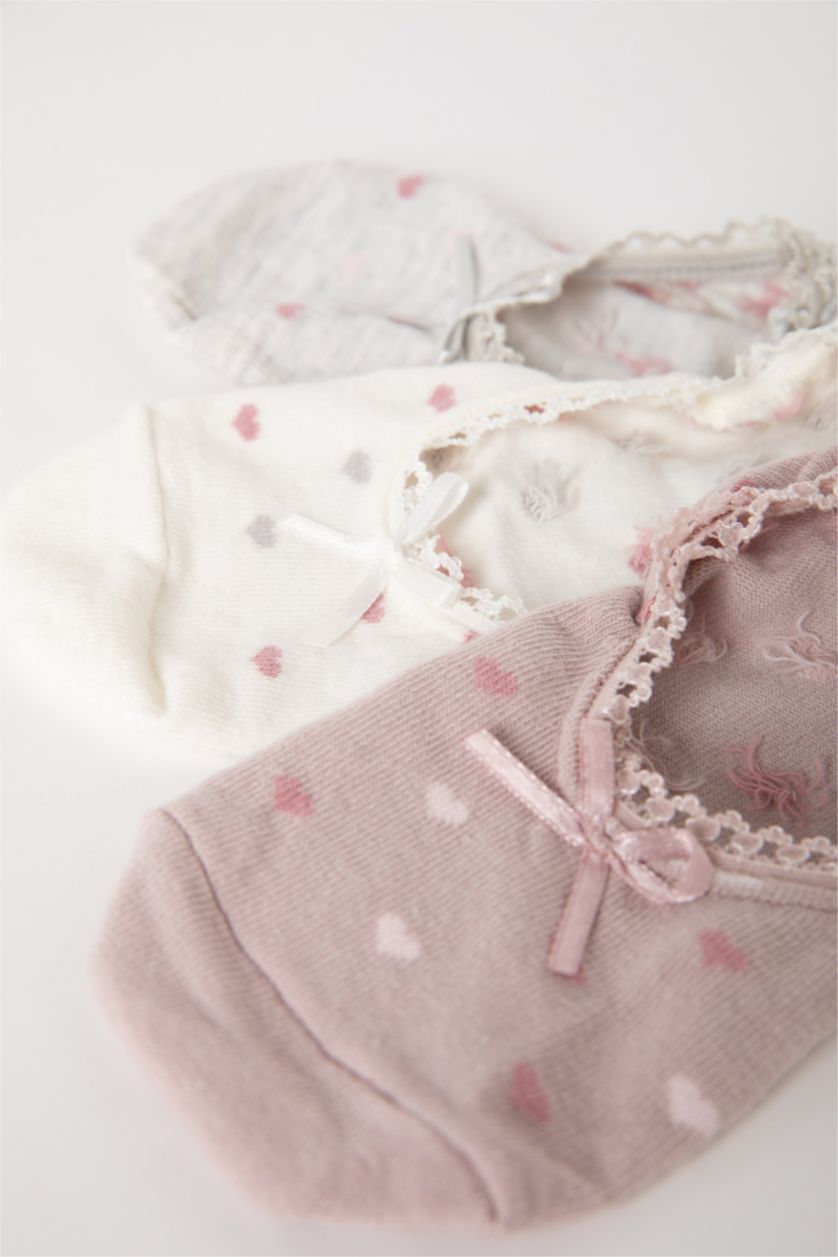 Kadın Karma Kadın Kalp Desenli Aplike 3'lü Pamuklu Babet Çorap