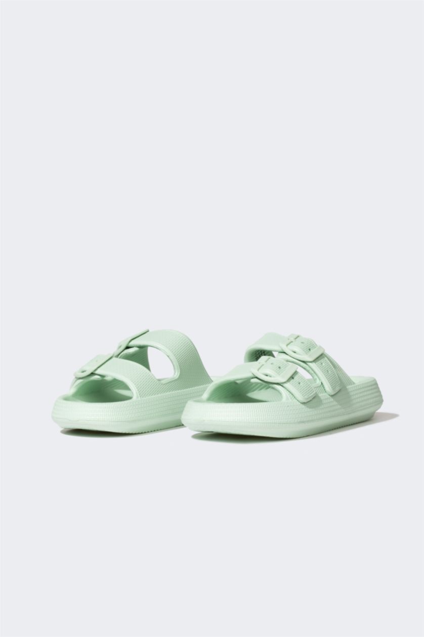 Girls & Teens Light Green Girl High Sole Double Striped Eva Slippers