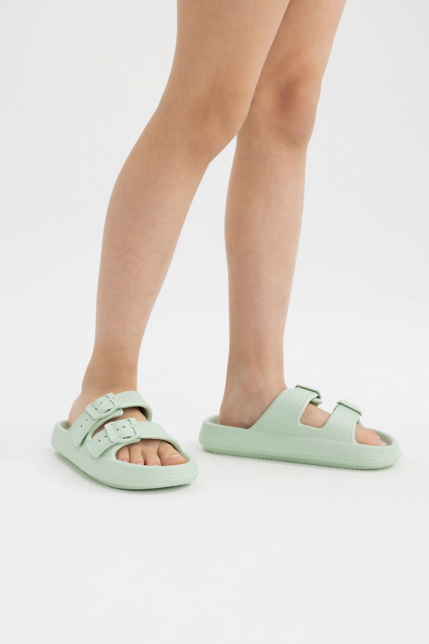 Girls & Teens Light Green Girl High Sole Double Striped Eva Slippers