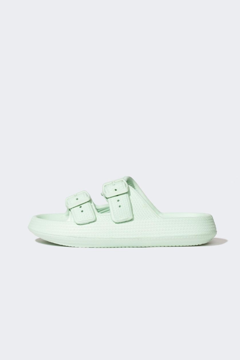 Girls & Teens Light Green Girl High Sole Double Striped Eva Slippers