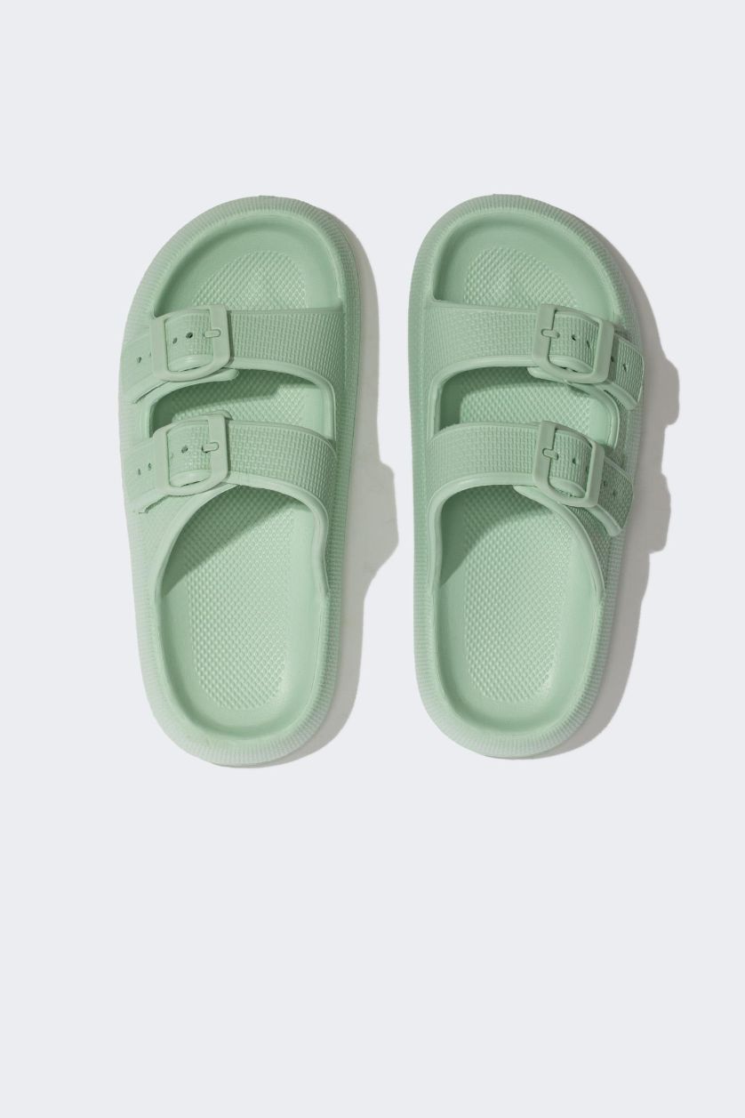 Girls & Teens Light Green Girl High Sole Double Striped Eva Slippers