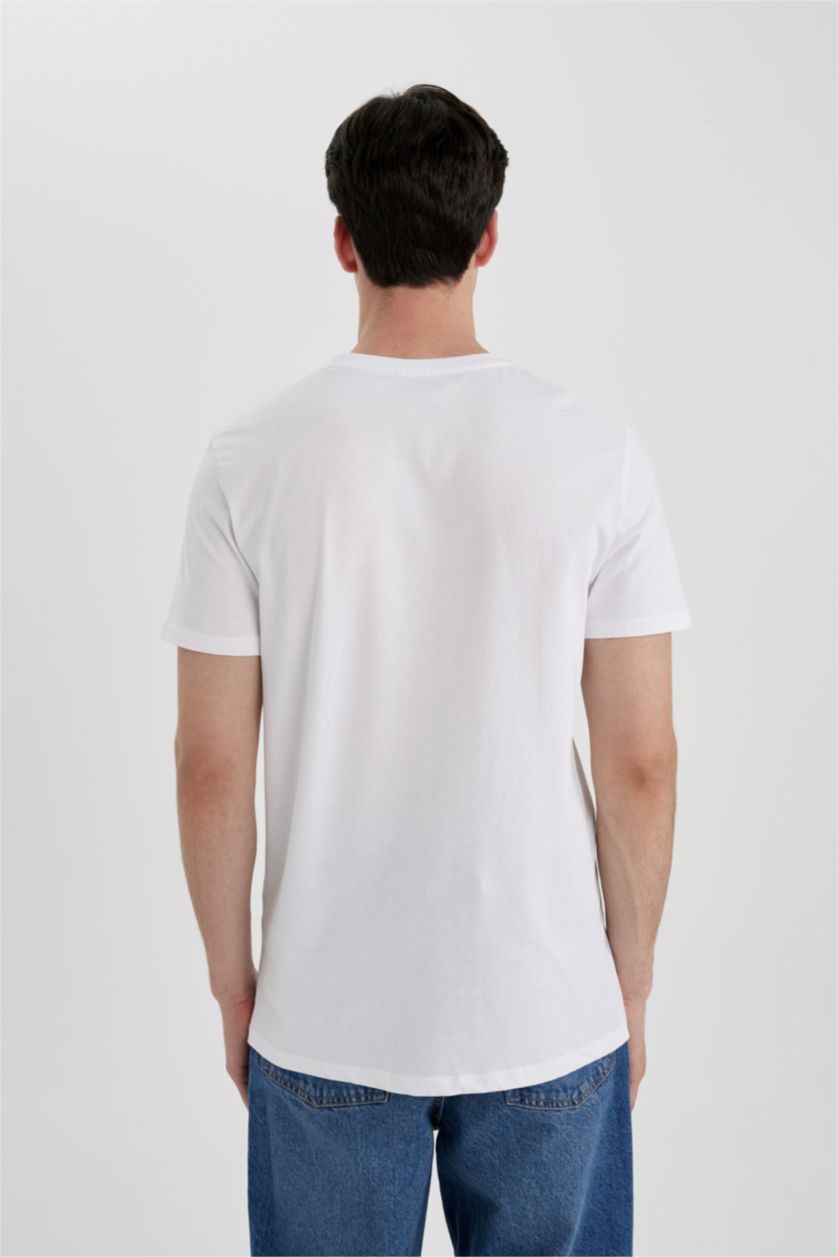 رجال أبيض تيشيرت نص ردن سليم فيت بياخة مستديرة