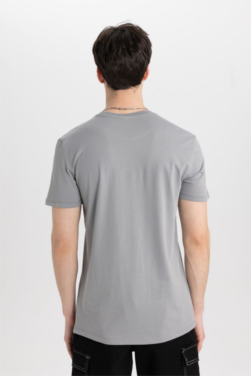 Erkek Gri Slım Fıt Kısa Kollu Tişört
