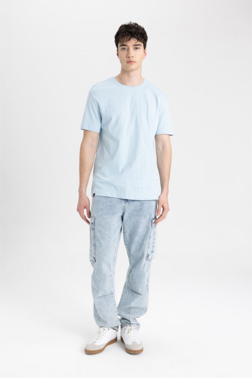 Man Blue Regular Fit Crew Neck Printed Short Sleeve T-Shirt