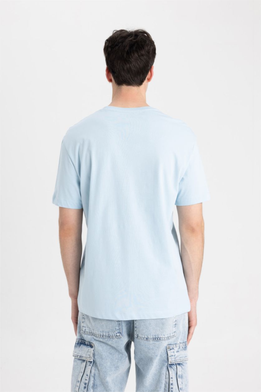 Man Blue Regular Fit Crew Neck Printed Short Sleeve T-Shirt