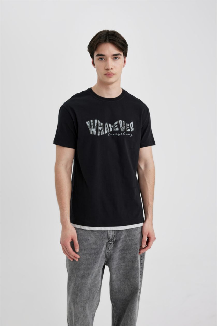 رجال أسود تي شيرت نص ردن جيرسي قصة عادية بياخة مستديرة