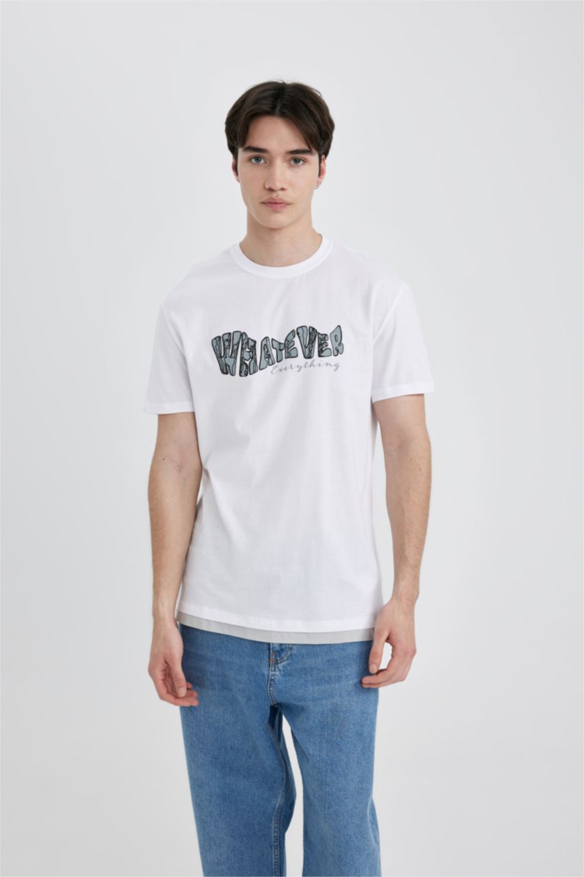 رجال أبيض تي شيرت جيرسي قصة عادية بياقة مستديرة