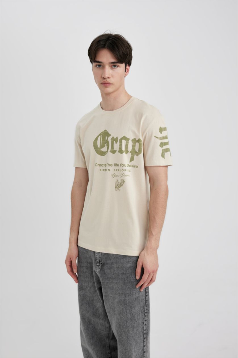 MAN Sand Regular Fit Crew Neck Printed T-Shirt