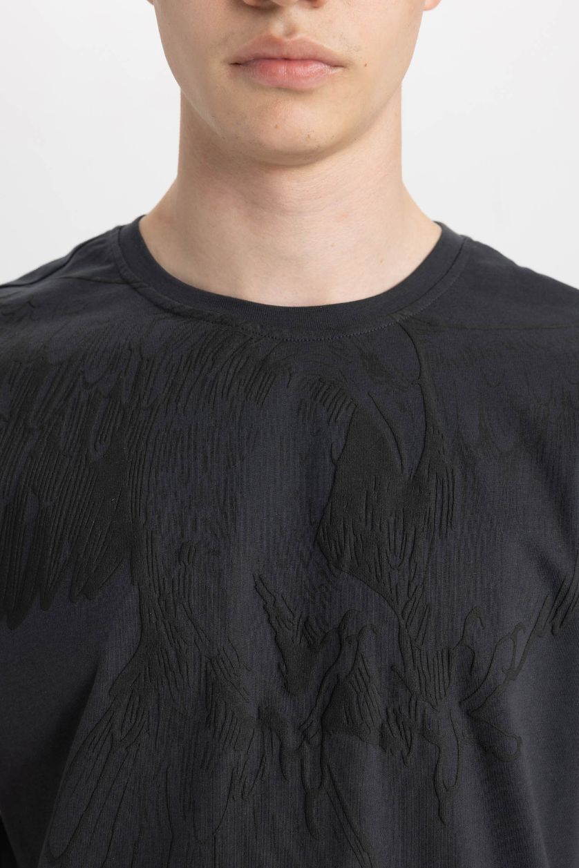 Erkek Antrasit Regular Fit Bisiklet Yaka Baskılı Kısa Kollu Tişört