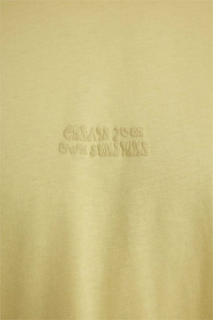 رجال Açık Zeytin Yeşili تيشيرت نص ردن قصة مريحة بياخة مستديرة