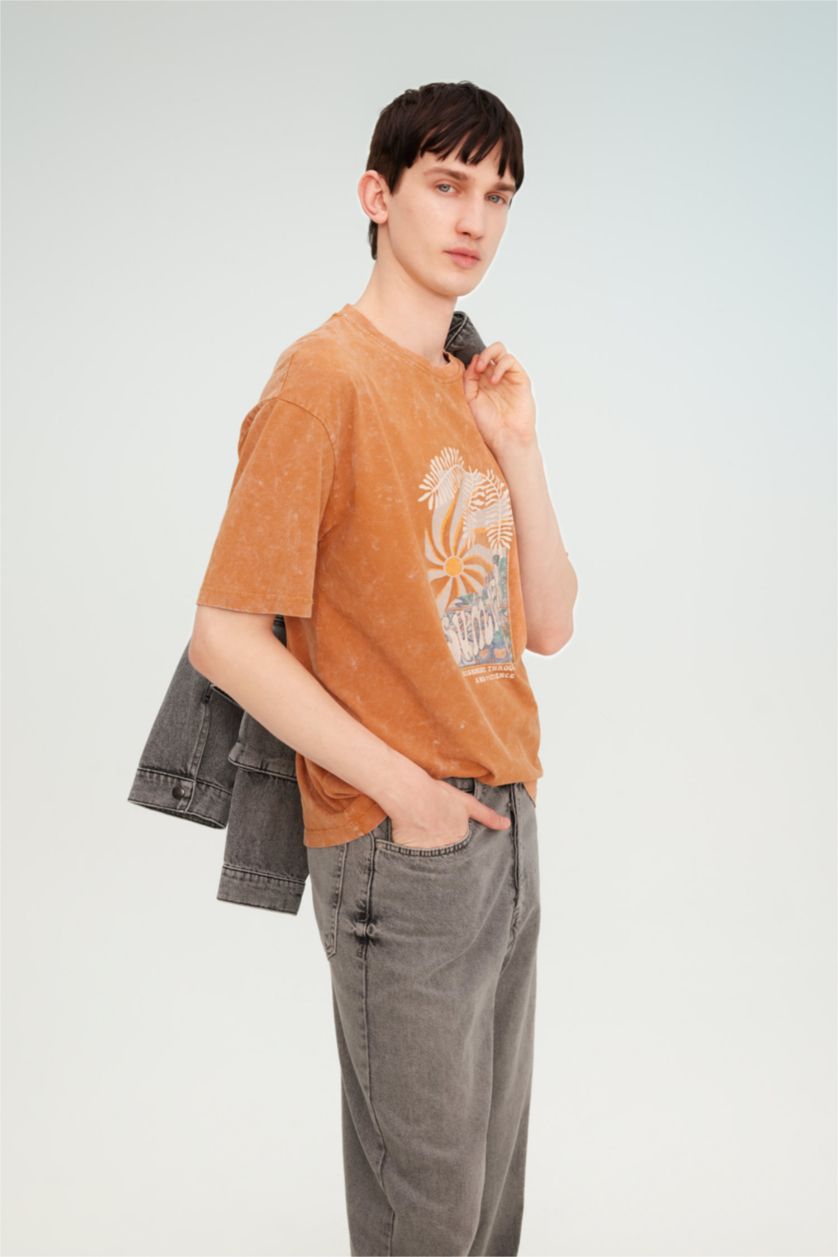 MAN Dark Orange Comfort Regular Fit Relaxed Fit Crew Neck Printed T-Shirt