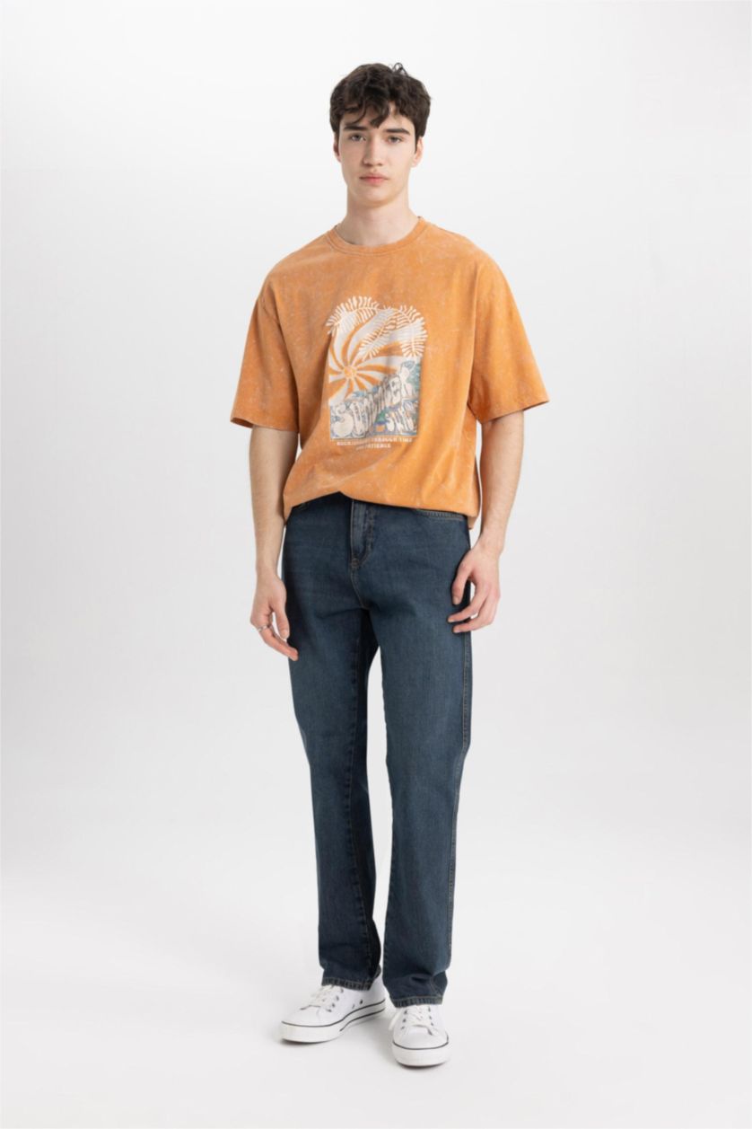 MAN Dark Orange Comfort Regular Fit Relaxed Fit Crew Neck Printed T-Shirt