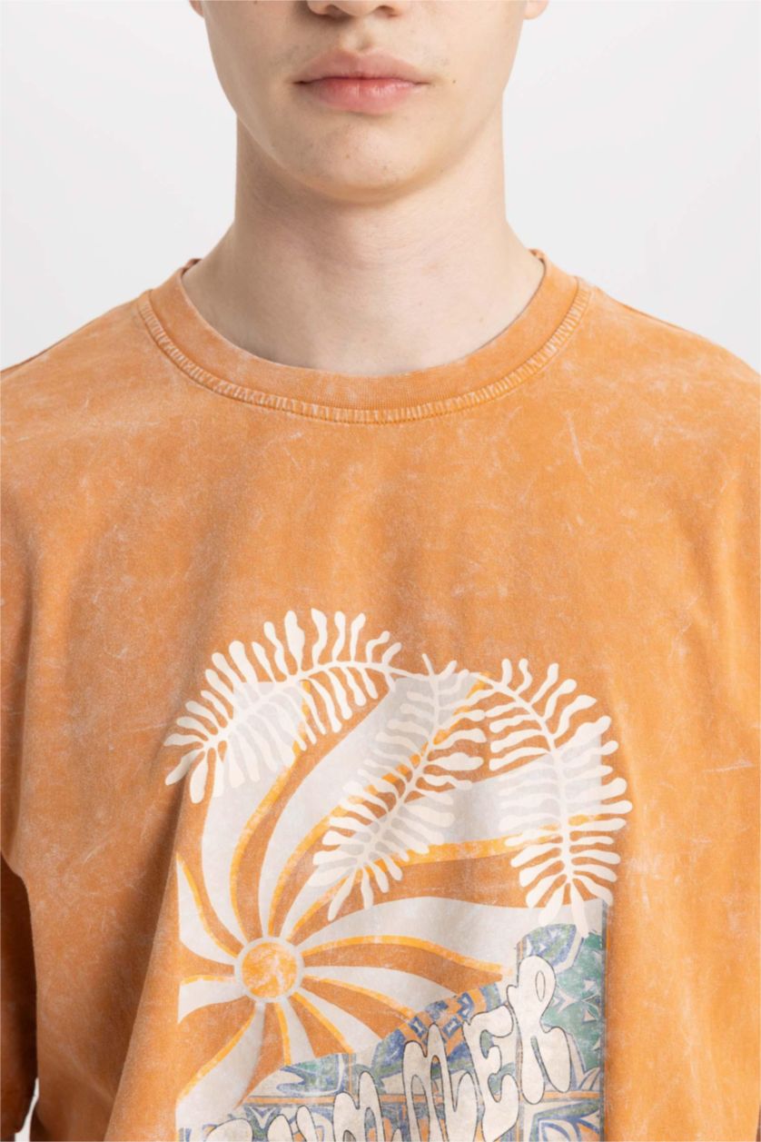 MAN Dark Orange Comfort Regular Fit Relaxed Fit Crew Neck Printed T-Shirt