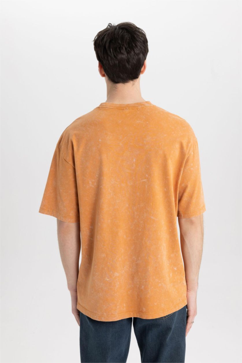 MAN Dark Orange Comfort Regular Fit Relaxed Fit Crew Neck Printed T-Shirt