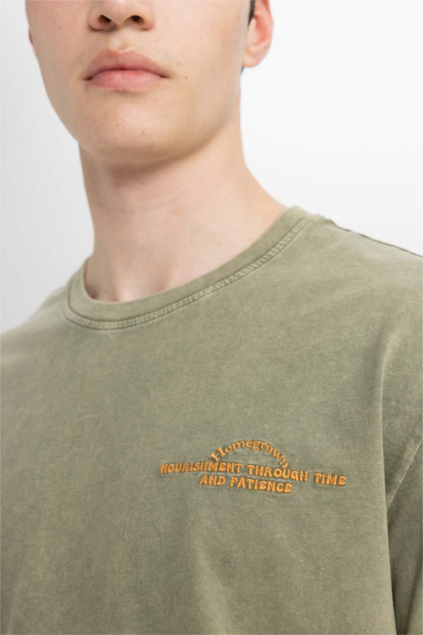 Erkek Yeşil Regular Fit Bisiklet Yaka Baskılı Kısa Kollu Tişört