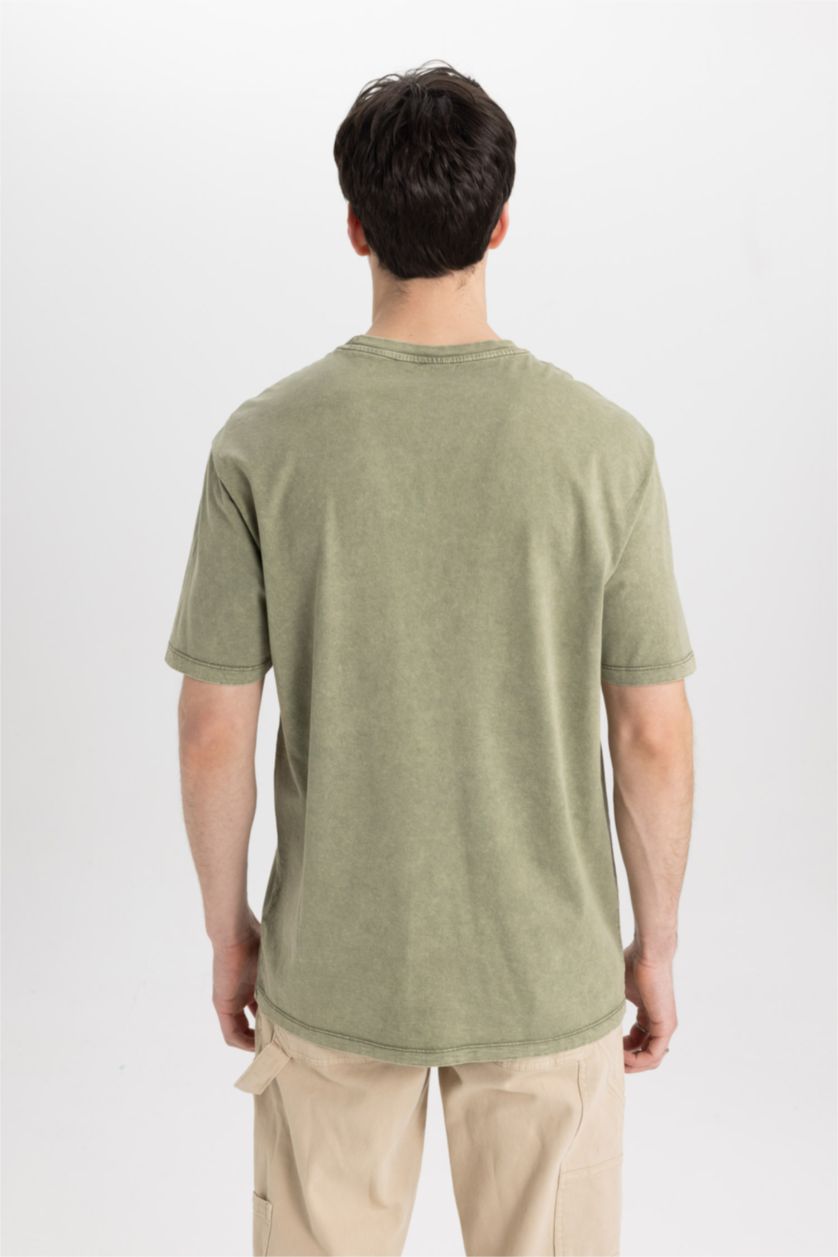 Erkek Yeşil Regular Fit Bisiklet Yaka Baskılı Kısa Kollu Tişört